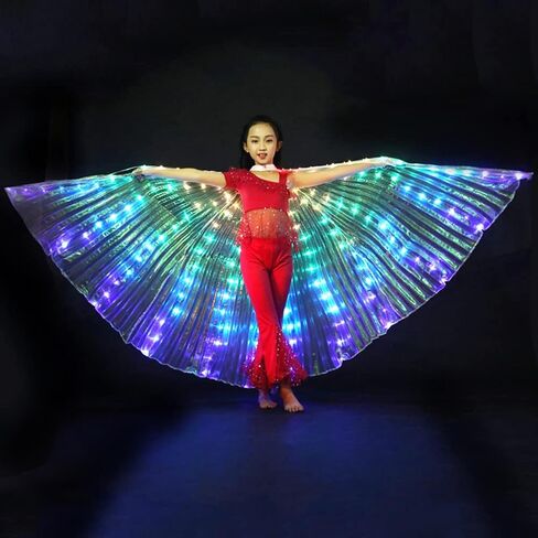 Faddare Belly Dance Wings, LED Belly Dance Wings Luminous B-utterfly Wing with Telescopic Stick for Kids Bar LED Wing Belly Dance Halloween Stage Wear (White) in Saudi Arabia