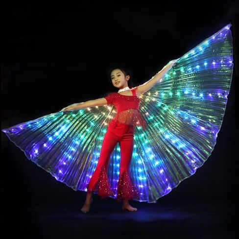 Faddare Belly Dance Wings, LED Belly Dance Wings Luminous B-utterfly Wing with Telescopic Stick for Kids Bar LED Wing Belly Dance Halloween Stage Wear (White) in Saudi Arabia