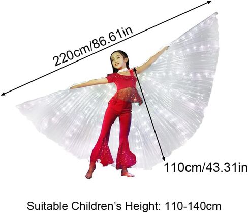 أجنحة الرقص الشرقي Faddare، أجنحة الرقص الشرقي LED المضيئة على شكل حرف B مع عصا تلسكوبية للأطفال، جناح LED للرقص الشرقي، ملابس مسرح الهالوين (أبيض) in Kuwait