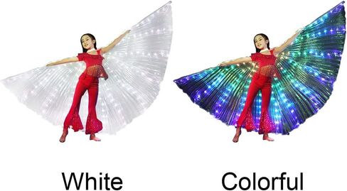 أجنحة الرقص الشرقي Faddare، أجنحة الرقص الشرقي LED المضيئة على شكل حرف B مع عصا تلسكوبية للأطفال، جناح LED للرقص الشرقي، ملابس مسرح الهالوين (أبيض) in Kuwait