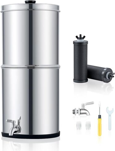 CO-Z Gravity-Fed Water Filter System, 2.25 Gallons Countertop Water Filtration System, 304 Stainless Steel Gravity Water Purifier with 2 Carbon Filters & Water Spigot, NSF/ANSI 42 Certification in Saudi Arabia