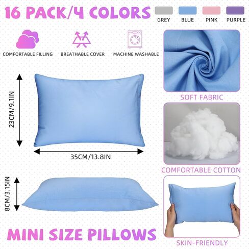 Kigley Mini Pillows for Daycare 9.1 x 13.8'' Small Travel Pillow Bulk Soft Breathable Cotton Pillow for Kids School Nap Travel Pet Neck Lumbar Purse Insert (Light Colors) in Saudi Arabia
