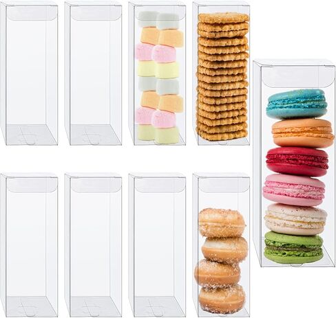 NDSWKR 100 عبوة من صناديق الهدايا الشفافة، صناديق هدايا بلاستيكية، 2 × 2 × 6 بوصة صناديق مكعبة شفافة للماكارون والحلوى والشوكولاتة والبسكويت والفواكه والوجبات الخفيفة والآيس كريم in Kuwait