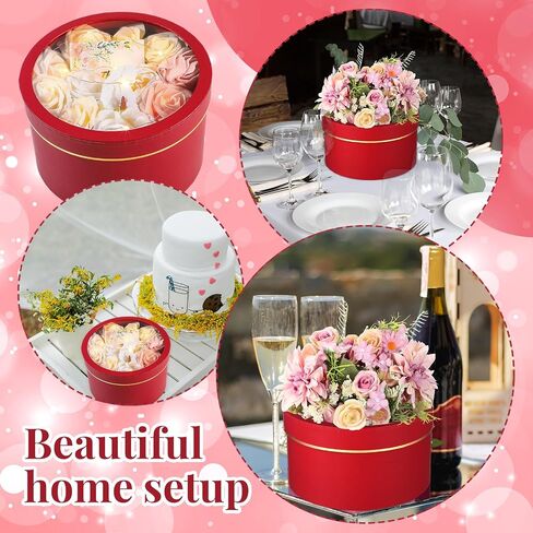 Nuenen 4 Pcs Valentine's Day Round Gift Boxes with Lids LED Lights Floral Foam Thank You Floral Greeting Cards Flower Arrangements Supplies for Birthday Wedding Bridesmaid Proposal(Black) in Saudi Arabia