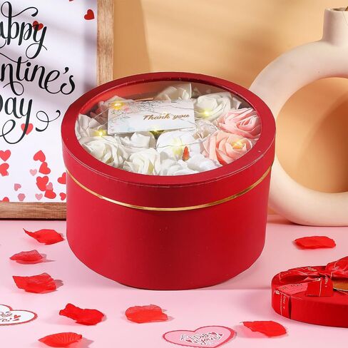 Nuenen 4 Pcs Valentine's Day Round Gift Boxes with Lids LED Lights Floral Foam Thank You Floral Greeting Cards Flower Arrangements Supplies for Birthday Wedding Bridesmaid Proposal(Black) in Saudi Arabia