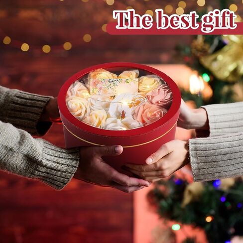 Nuenen 4 Pcs Valentine's Day Round Gift Boxes with Lids LED Lights Floral Foam Thank You Floral Greeting Cards Flower Arrangements Supplies for Birthday Wedding Bridesmaid Proposal(Black) in Saudi Arabia