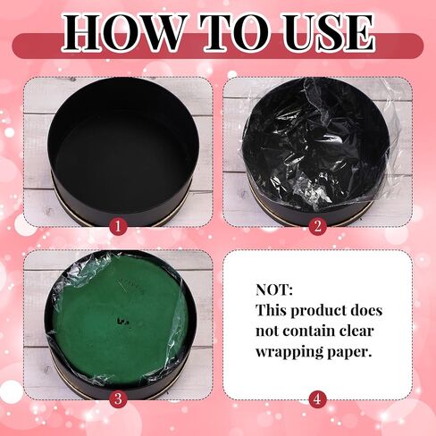 Nuenen 4 Pcs Valentine's Day Round Gift Boxes with Lids LED Lights Floral Foam Thank You Floral Greeting Cards Flower Arrangements Supplies for Birthday Wedding Bridesmaid Proposal(Black) in Saudi Arabia