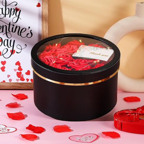 Nuenen 4 Pcs Valentine's Day Round Gift Boxes with Lids LED Lights Floral Foam Thank You Floral Greeting Cards Flower Arrangements Supplies for Birthday Wedding Bridesmaid Proposal(Black) in Saudi Arabia