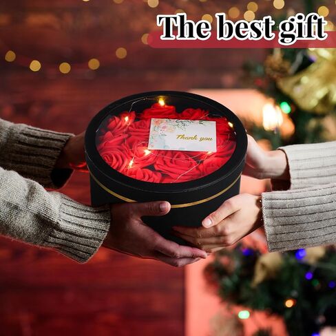 Nuenen 4 Pcs Valentine's Day Round Gift Boxes with Lids LED Lights Floral Foam Thank You Floral Greeting Cards Flower Arrangements Supplies for Birthday Wedding Bridesmaid Proposal(Black) in Saudi Arabia