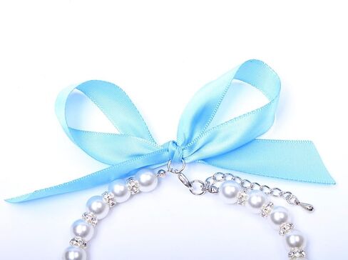 SKS PET TM Dog Cat Pearls Necklace Collar Bling Accessories Ribbon Love Charm Pendant Pet Puppy Jewelry for Female Puppy Chihuahua Yorkie Adjustable Handmade (L, Blue) in Saudi Arabia