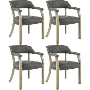 مجموعة LEEMTORIG مكونة من 8 كراسي لتناول الطعام من الجلد الصناعي بأذرع وظهر داعم وطاولة بوكر وكراسي مكتب مكتب وأرجل من خشب الجوز الكرزي وPU NX173D أسود in Kuwait