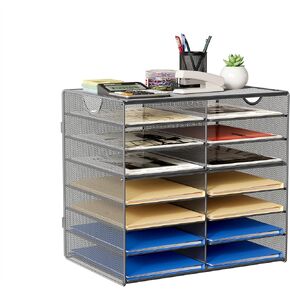 صواني ورق EasyPAG للفصول الدراسية 14 أرفف منظم شبكية للمكتب مع مقبض مقاس A4/Letter رف منظم مجلد الملفات للمكتب والمدرسة والمنزل، أسود in Kuwait