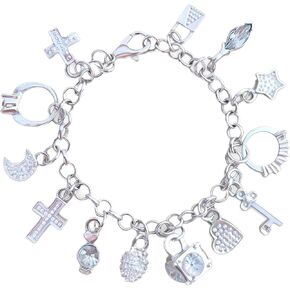 Charm Bracelet for Women Sterling Silver - Adjustable Dainty Layered Bracelets with 13 Charms, Silver Jewelry Gift for Women in Saudi Arabia