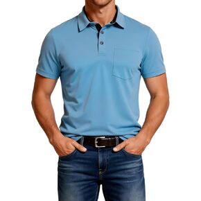 قمصان بولو جولف للرجال خالية من التجاعيد بأكمام قصيرة ومناسبة للأعمال غير رسمية وقمصان ذات ياقة متباينة بعامل حماية من الأشعة فوق البنفسجية 30+ in Kuwait