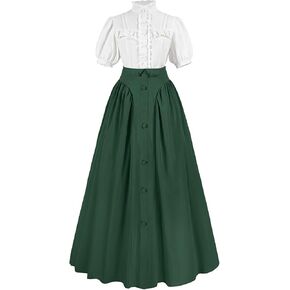 LTAKK Victorian Dress for Women Edwardian Costume 1800s Dresses Short Sleeves Vintage Outfit 2 Piece in Saudi Arabia