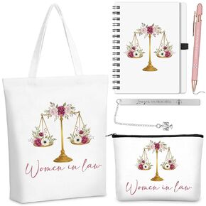 5 قطع من هدية عيد الحب للمحامي للنساء، أساسيات المحامي، موازين الأزهار للعدالة، دفتر المحامي قيد التقدم، إشارة مرجعية للنساء في القانون، حقيبة مكياج، هدية التخرج للمحامي القانوني ودراسة البار in Kuwait