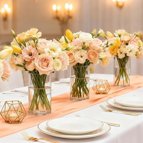 مزهريات أسطوانية زجاجية شفافة للقطع المركزية، 12 قطعة مزهرية زهرة برعم سميكة 6 بوصة وحامل شموع عائمة، مجموعة اسطوانات شموع زجاجية، ديكورات الزفاف، طاولة الطعام وهدية ديكور المنزل in Kuwait