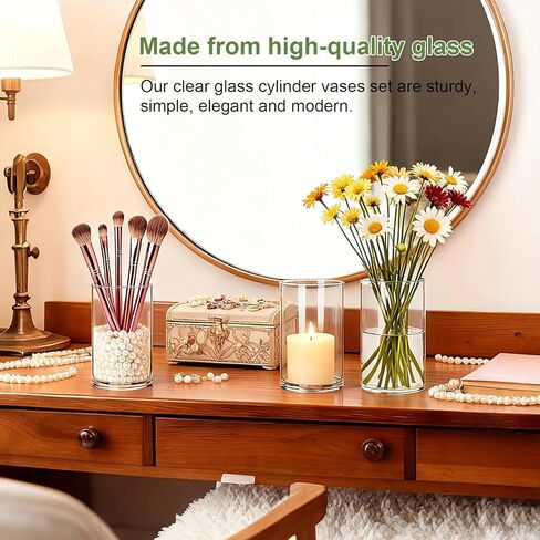 مزهريات أسطوانية زجاجية شفافة للقطع المركزية، 12 قطعة مزهرية زهرة برعم سميكة 6 بوصة وحامل شموع عائمة، مجموعة اسطوانات شموع زجاجية، ديكورات الزفاف، طاولة الطعام وهدية ديكور المنزل in Kuwait