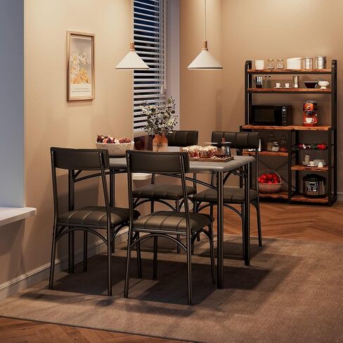 Garvee Farmhouse Dining Table Set for 4, Small Kitchen Table with 4 Upholstered Chairs, 5-Piece Dining Set for Apartment, Dining Room, Small Space, Gray in Saudi Arabia