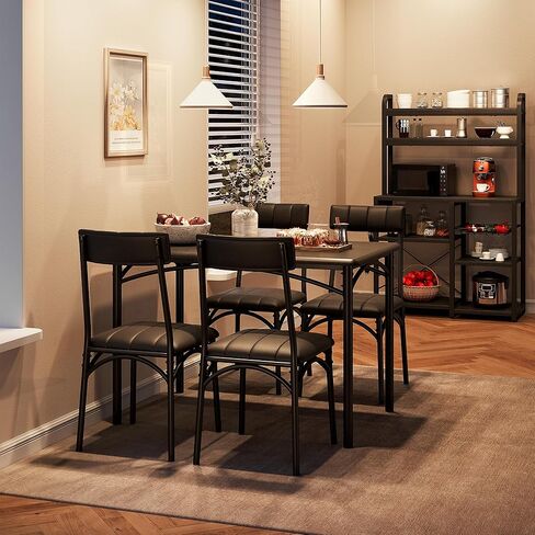 مجموعة طاولة طعام مزرعة غارفي لـ 4 أشخاص، طاولة مطبخ صغيرة مع 4 كراسي منجدة، مجموعة طعام مكونة من 5 قطع للشقة، غرفة الطعام، مساحة صغيرة، رمادي in Kuwait