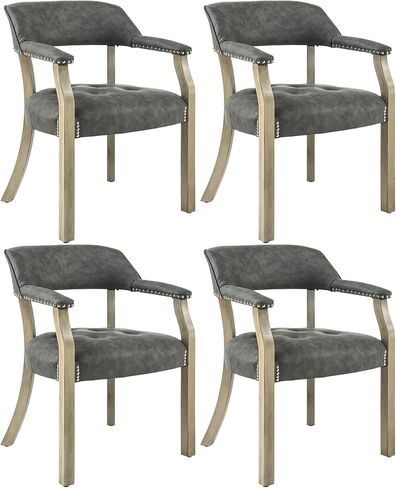 مجموعة LEEMTORIG مكونة من 8 كراسي لتناول الطعام من الجلد الصناعي بأذرع وظهر داعم وطاولة بوكر وكراسي مكتب مكتب وأرجل من خشب الجوز الكرزي وPU NX173D أسود in Kuwait