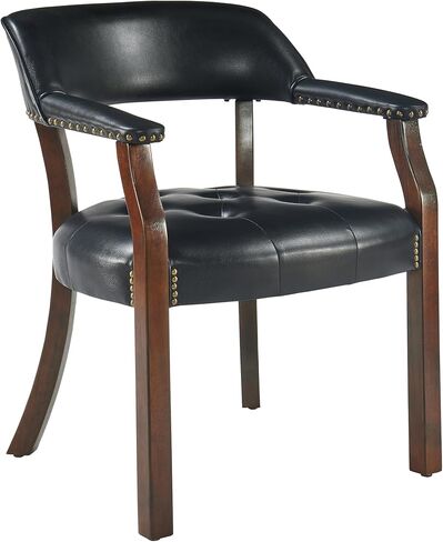 LEEMTORIG Set of 8 Faux Leather Dining Chairs with Arms, Supportive Back, Poker Table & Office Desk Chairs, Cherry Walnut Legs & Black PU NX173D in Saudi Arabia
