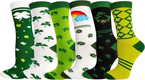 Winterlace 6 Pairs St Patricks Day Socks for Women, Fashion Holiday Novelty Crew Sock Irish Green Shamrock in Saudi Arabia