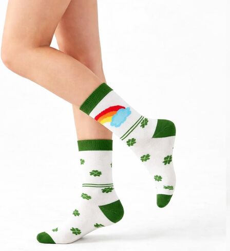 Winterlace 6 Pairs St Patricks Day Socks for Women, Fashion Holiday Novelty Crew Sock Irish Green Shamrock in Saudi Arabia