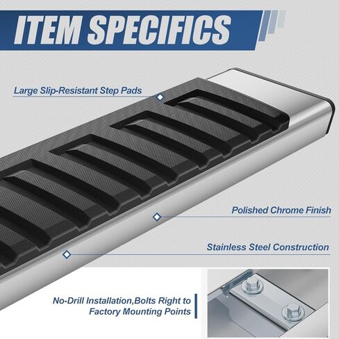لوحات تشغيل Auto Dynasty 6 بوصات كابينة طاقم لـ 2019-2025 Chevy Silverado GMC Sierra 1500 2500HD 3500HD، قضبان Nerf للسكك الحديدية الجانبية من الفولاذ المقاوم للصدأ، كروم 20 21 22 23 24 in Kuwait