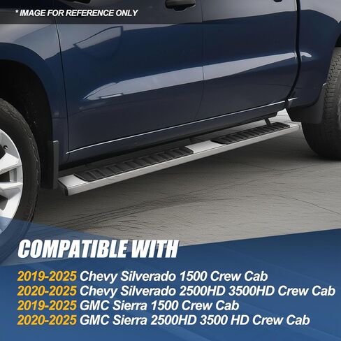 لوحات تشغيل Auto Dynasty 6 بوصات كابينة طاقم لـ 2019-2025 Chevy Silverado GMC Sierra 1500 2500HD 3500HD، قضبان Nerf للسكك الحديدية الجانبية من الفولاذ المقاوم للصدأ، كروم 20 21 22 23 24 in Kuwait