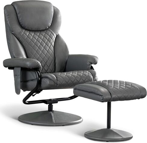 MCombo Recliner with Ottoman, Reclining Chair with Massage, 360 Swivel Living Room Chair Faux Leather, 4901 (Grey) in Kuwait