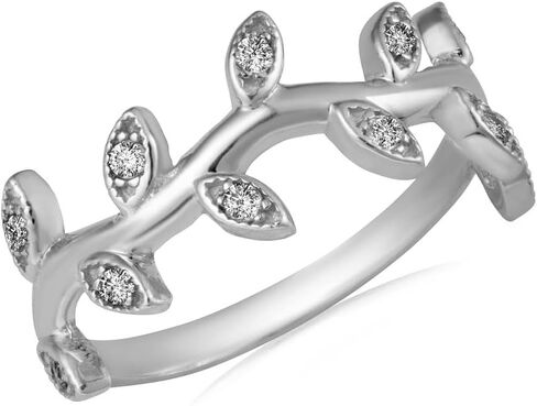 Claddagh Gold 925 Sterling Silver CZ-Accented Wrap Around Olive Leaf Branch Vine 2mm Statement Ring for Women Girls, Available in Sizes 4-12 in Saudi Arabia