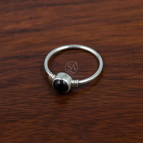 Natural Black Onyx Cabochon Solitaire Ring in 925 Sterling Silver Handmade Minimalist Women’s Jewelry in Saudi Arabia