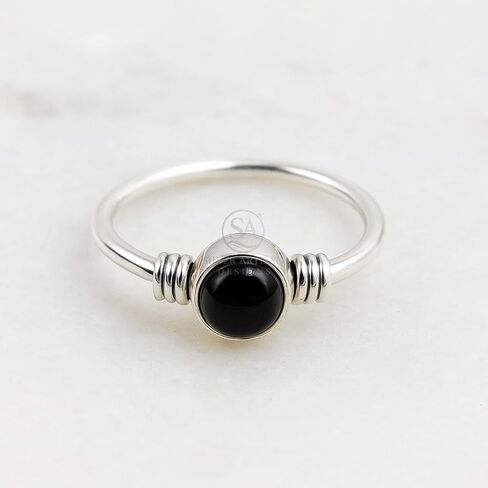 Natural Black Onyx Cabochon Solitaire Ring in 925 Sterling Silver Handmade Minimalist Women’s Jewelry in Saudi Arabia