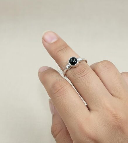 Natural Black Onyx Cabochon Solitaire Ring in 925 Sterling Silver Handmade Minimalist Women’s Jewelry in Saudi Arabia