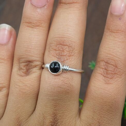 Natural Black Onyx Cabochon Solitaire Ring in 925 Sterling Silver Handmade Minimalist Women’s Jewelry in Saudi Arabia