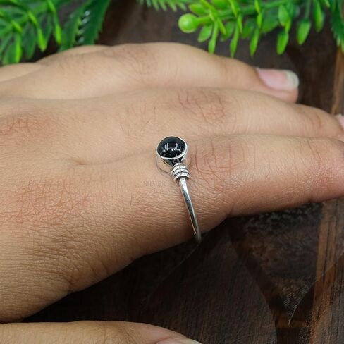Natural Black Onyx Cabochon Solitaire Ring in 925 Sterling Silver Handmade Minimalist Women’s Jewelry in Saudi Arabia
