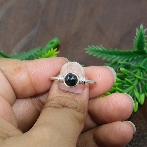 Natural Black Onyx Cabochon Solitaire Ring in 925 Sterling Silver Handmade Minimalist Women’s Jewelry in Saudi Arabia