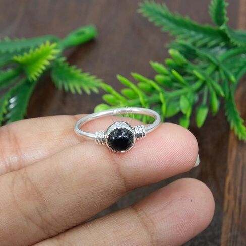 Natural Black Onyx Cabochon Solitaire Ring in 925 Sterling Silver Handmade Minimalist Women’s Jewelry in Saudi Arabia