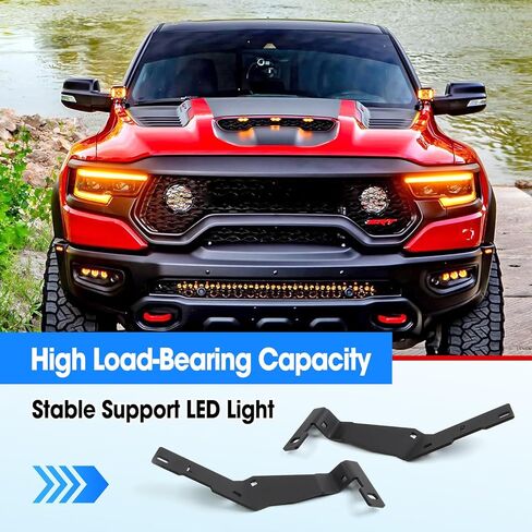 غطاء محرك السيارة المفصلي LED ضوء جبل خندق ضوء قوس مناسب لدودج رام 2500 3500 2019-2024، جانب السائق الأيسر وجانب الركاب الأيمن خندق غطاء محرك السيارة جبل بين قوسين 2 قطعة in Kuwait