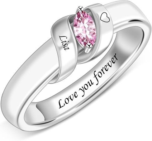 BABOOM Personalized Mothers Ring with 1-6 Marquise Birthstone Rings Customized Birthstone Rings Gift for Women Engraved Family Name Ring Gifts for Mother Grandma Wife in Saudi Arabia