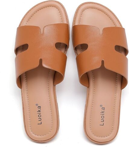 Luoika Women's Wide Width Flat Slides Sandals, Casual Comfortable Summer Beach Shoes Slip on Slide Sandal for Women. in Saudi Arabia