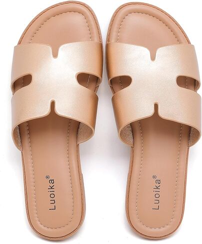 Luoika Women's Wide Width Flat Slides Sandals, Casual Comfortable Summer Beach Shoes Slip on Slide Sandal for Women. in Saudi Arabia
