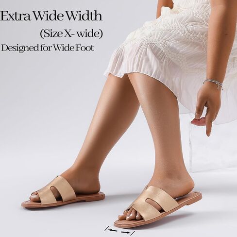 Luoika Women's Wide Width Flat Slides Sandals, Casual Comfortable Summer Beach Shoes Slip on Slide Sandal for Women. in Saudi Arabia