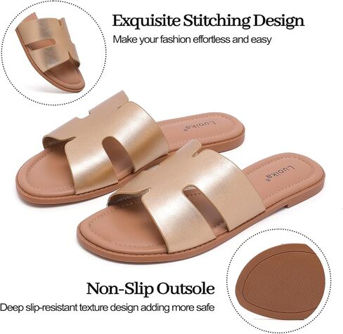 Luoika Women's Wide Width Flat Slides Sandals, Casual Comfortable Summer Beach Shoes Slip on Slide Sandal for Women. in Saudi Arabia