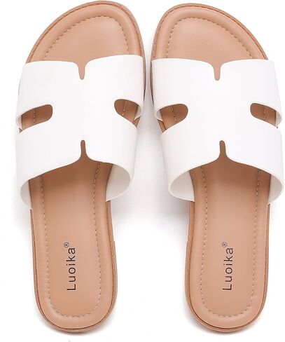 Luoika Women's Wide Width Flat Slides Sandals, Casual Comfortable Summer Beach Shoes Slip on Slide Sandal for Women. in Saudi Arabia