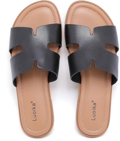 Luoika Women's Wide Width Flat Slides Sandals, Casual Comfortable Summer Beach Shoes Slip on Slide Sandal for Women. in Saudi Arabia