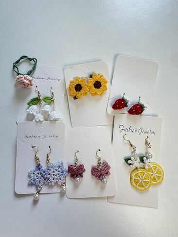 Handmade Crochet Earrings Mystery Box 2 Pairs of Floral Design Earrings Set Fresh and Artistic Handmade Jewelry Unique and Creative Gift in Saudi Arabia