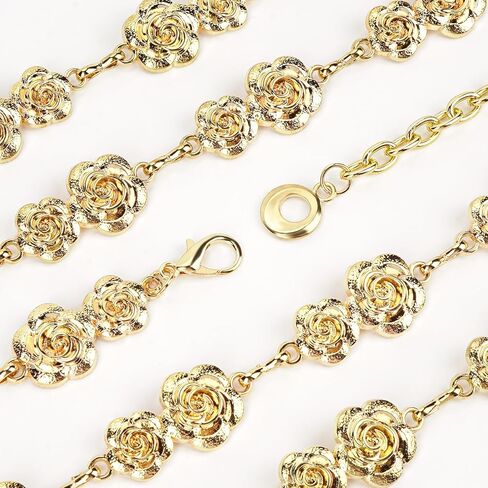 Linkidea Plus Size Chain Belt for Women, Rose Metal Chain Belt Women Belly Waist Chains, Extra Long Body Chain, 69 Inch Adjustable Chunky Belt Chain (XXXL), XXX-Large, Gold, ELJ-015-02 in Saudi Arabia
