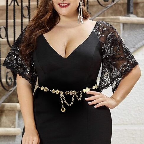Linkidea Plus Size Chain Belt for Women, Rose Metal Chain Belt Women Belly Waist Chains, Extra Long Body Chain, 69 Inch Adjustable Chunky Belt Chain (XXXL), XXX-Large, Gold, ELJ-015-02 in Saudi Arabia